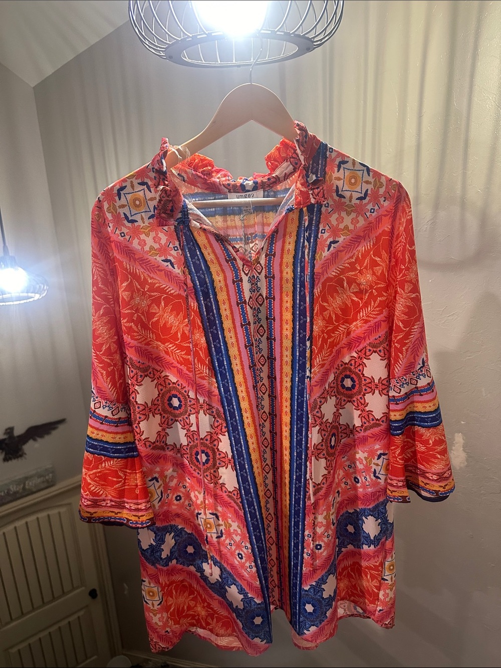 Umgee Coral Multicolor Boho Print Tunic Dress